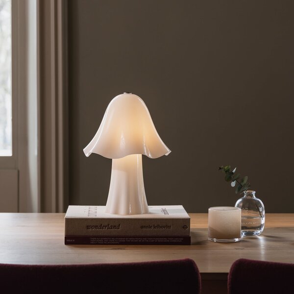 Globen Lighting namizna svetilka Bello, bela, višina 30 cm, steklo/kovina, Bela, Dnevna soba / jedilnica, Steklo, Skandinavski