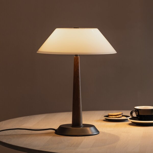 Globen Lighting Namizna svetilka Ligna, višina 39 cm, bela/bronasta/hrastova, Les, Dnevna soba / jedilnica, Kovina, Dizajn