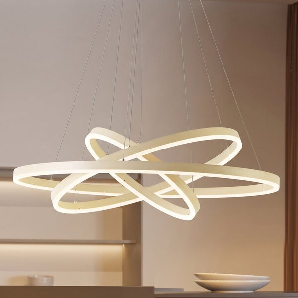 Arcchio LED-visoka svetilka Albiona, bež, 3 obroči, Ø 80 cm, zatemnjen, Bež, Dnevna soba / jedilnica, Kovina, Sodobni