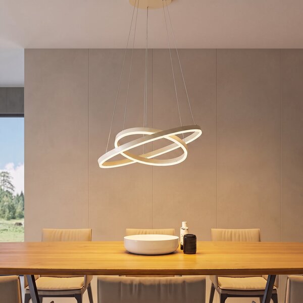 Arcchio LED-visoka svetilka Albiona, bež, 2 obroča, Ø 60 cm, zatemnjen, Bež, Kuhinja, Kovina, Sodobni
