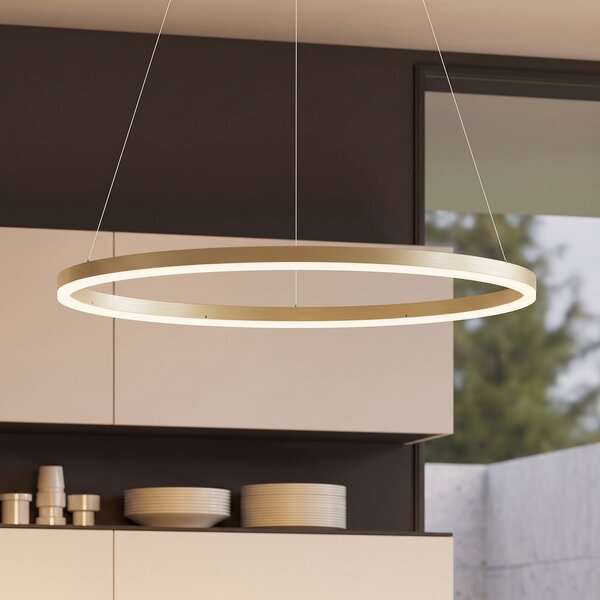 Arcchio LED-visoka svetilka Albiona, bež, 1 obroč, Ø 80 cm, zatemnjen, Bež, Kuhinja, Kovina, Sodobni