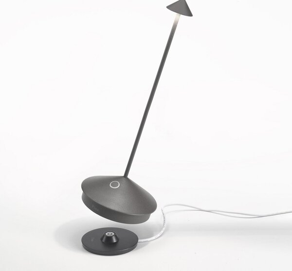 Zafferano Pina 3K LED namizna svetilka na baterije, temno siva, IP54, zatemnjen, Siva, Dnevna soba / jedilnica, Aluminij, Sodobni