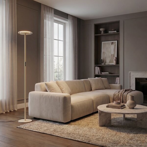 Arcchio LED-stoječa svetilka Frile, bež, višina 190 cm, z možnostjo regulacije, zatemnjen, Bež, Dnevna soba / jedilnica, Aluminij, Sodobni