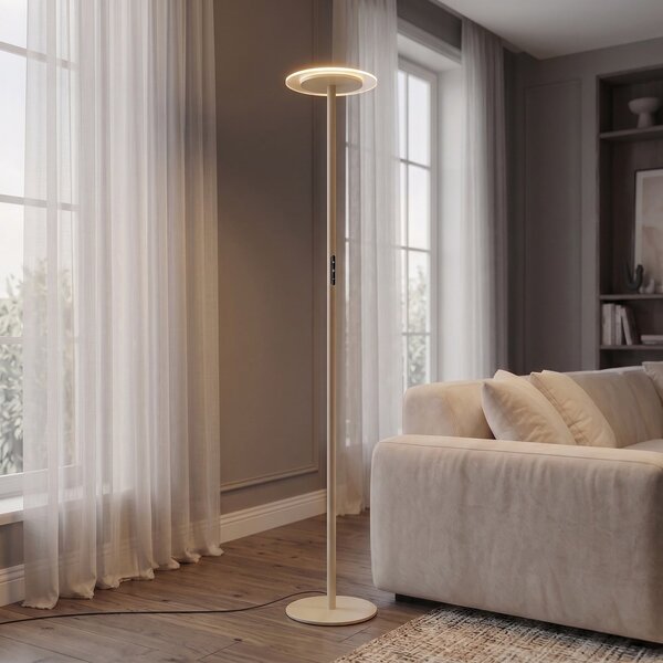 Arcchio LED-stoječa svetilka Frile, bež, višina 190 cm, z možnostjo regulacije, zatemnjen, Bež, Dnevna soba / jedilnica, Aluminij, Sodobni