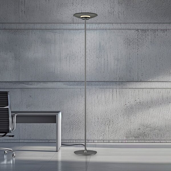 PURE LED-stoječa svetilka Moon, platina, dimno steklo, 180 cm, zatemnjen, Siva, spalnica, Aluminij, Sodobni