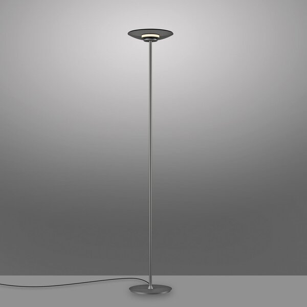 PURE LED-stoječa svetilka Moon, platina, dimno steklo, 180 cm, zatemnjen, Siva, spalnica, Aluminij, Sodobni