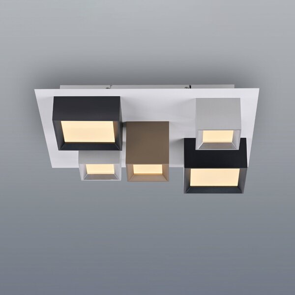 PURE LED-stropna svetilka Manhatten, večbarvna, 5-žarilna, CCT, zatemnjen, Večbarvna, Hodnik, Aluminij, Sodobni