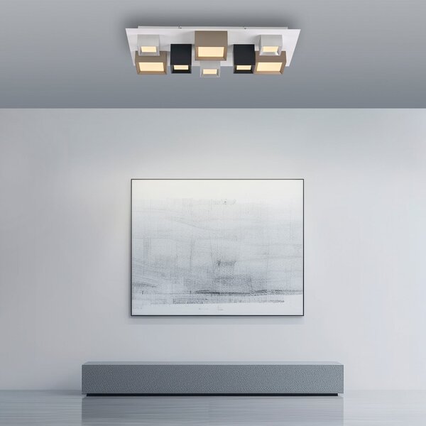 PURE LED-stropna svetilka Manhatten, večbarvna, 8-žarilna, CCT, zatemnjen, Večbarvna, Hodnik, Aluminij, Sodobni