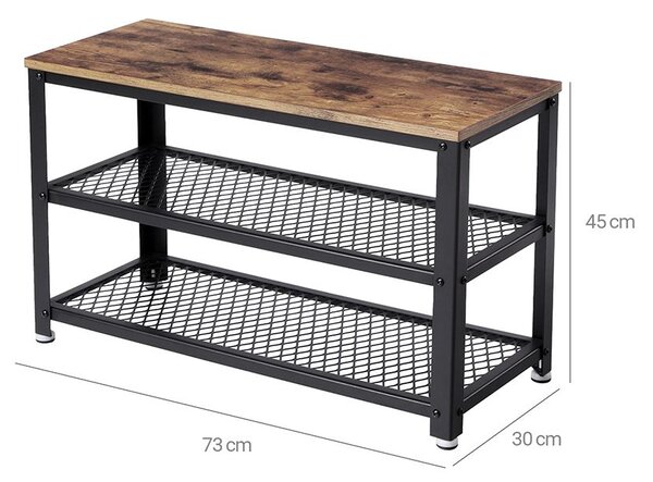 Klop za hodnik s prostorom za čevlje INDY, 73x30x45cm, rjava/črna Vasagle