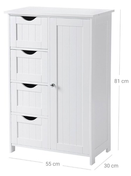 Kopalniška omarica s 4 predali in polico PAULA, 55x30x81cm, bela Vasagle