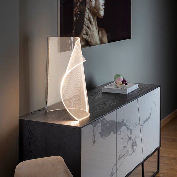 Schuller Valencia Velos II LED namizna svetilka, krom, zatemnilnik, kovina, plastika, zatemnjen, Prozorna, Dnevna soba / jedilnica, Plastika, Dizajn
