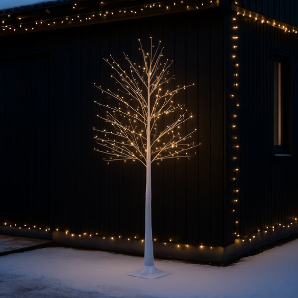 Božična stoječa svetilka bela drevo 180 cm vklj. LED s časovnikom IP44 - Ki