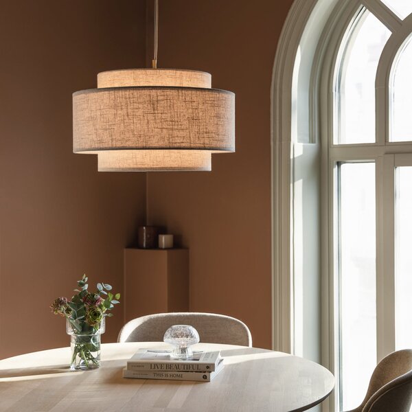 Globen Lighting viseča svetilka Noah Bouclé, Ø 50 cm, bež, zatemnjen, Bež, Dnevna soba / jedilnica, Tkanine / tekstil, Skandinavski