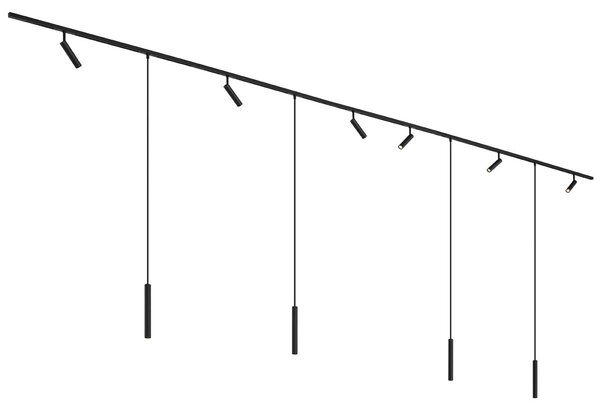 Sodoben tirni sistem razsvetljave s 6 reflektorji in 4 visečimi svetili črna 1-fazna - Slimline Uzzy Keno