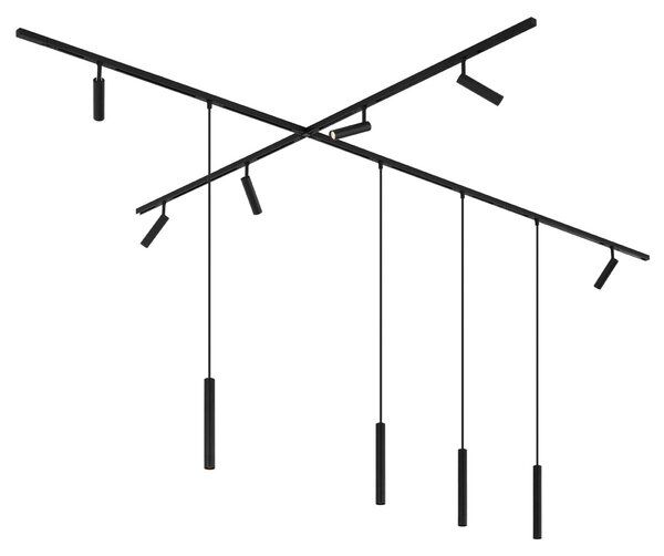Sodoben tirni sistem razsvetljave s 6 reflektorji in 4 visečimi svetili črna 1-fazna - Slimline Uzzy Keno