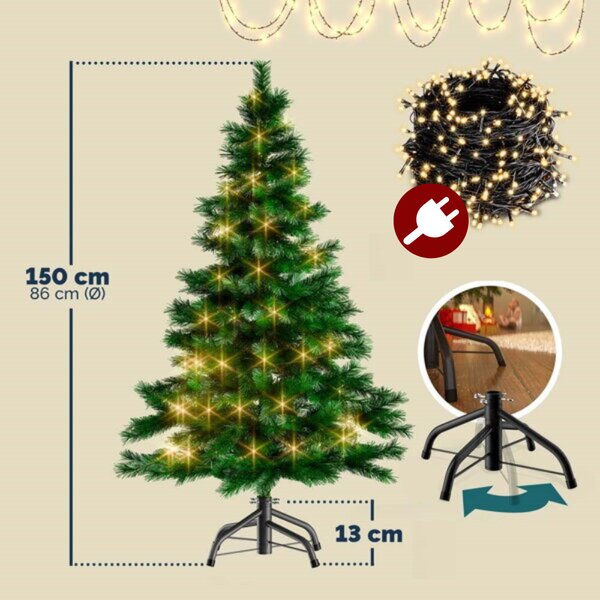 Umetno božično drevo RUDOLPH s lučkami, 150cm, zeleno Casaria