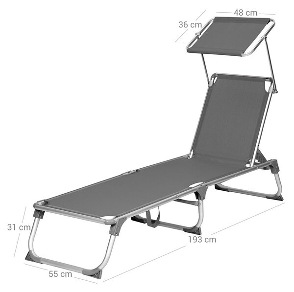 Vrtni ležalnik MALIBU z nastavljivo senco, 193x55x31cm, siv SongmicsHome