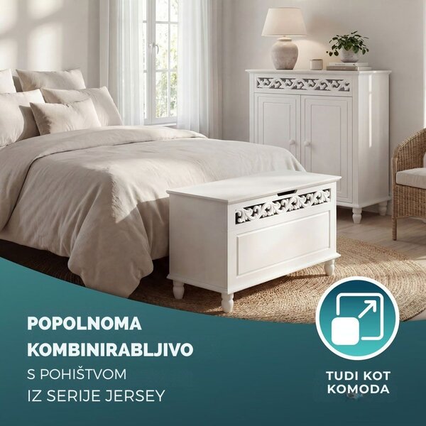 Lesena skrinja JERSEY, 80x40x48cm, bela Casaria