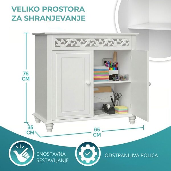 Komoda JERSEY, 76x65x35cm, bela Casaria