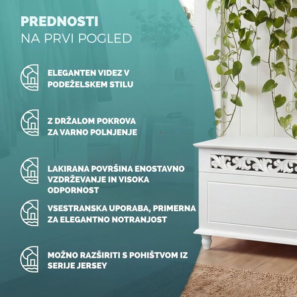 Lesena skrinja JERSEY, 80x40x48cm, bela Casaria