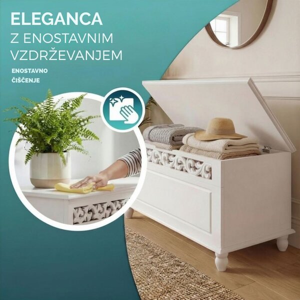 Lesena skrinja JERSEY, 80x40x48cm, bela Casaria