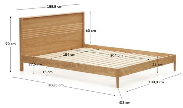 Zakonska postelja iz masivnega hrasta z letvenim dnom v naravni barvi 180x200 cm Lenon – Kave Home