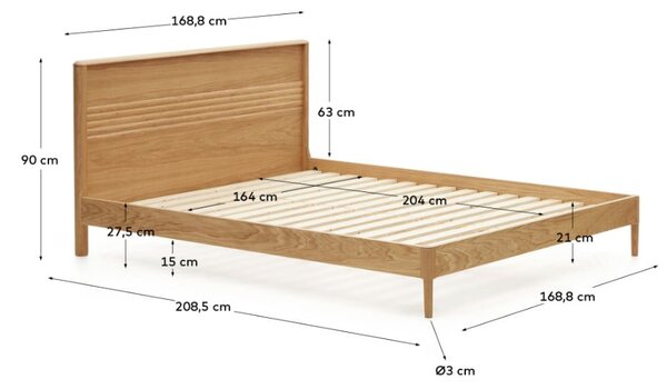 Zakonska postelja iz masivnega hrasta z letvenim dnom v naravni barvi 160x200 cm Lenon – Kave Home