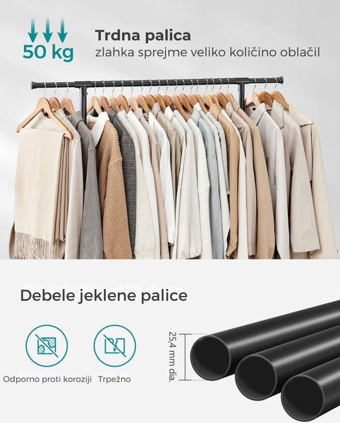 Stojalo za oblačila dvonivojsko JASON, 101-165x49x113-180cm, črna SongmicsHome