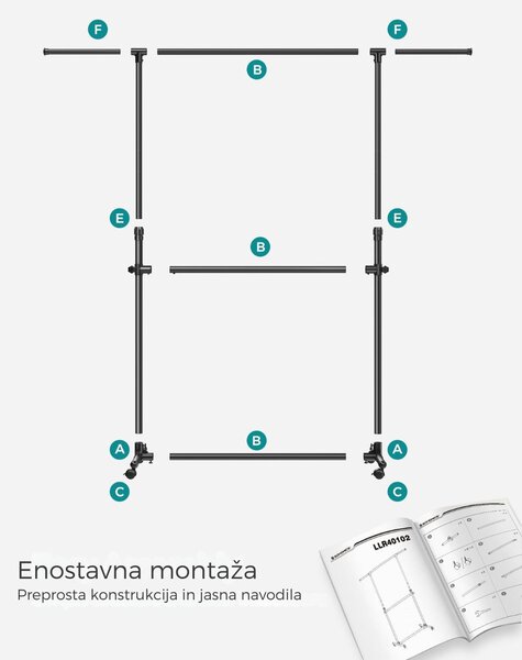 Stojalo za oblačila dvonivojsko JASON, 101-165x49x113-180cm, črna SongmicsHome