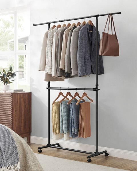 Stojalo za oblačila dvonivojsko JASON, 101-165x49x113-180cm, črna SongmicsHome