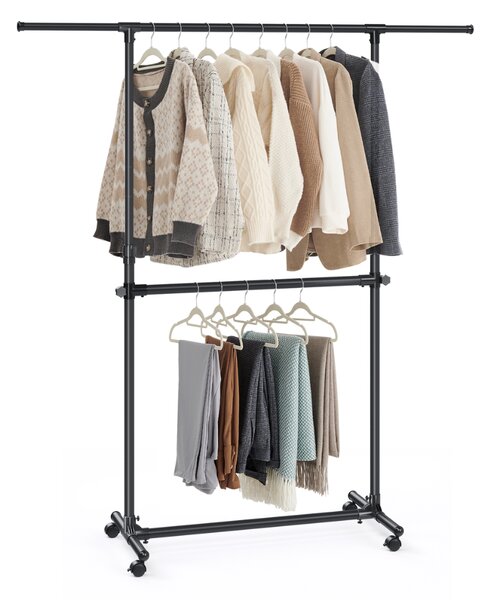 Stojalo za oblačila dvonivojsko JASON, 101-165x49x113-180cm, črna SongmicsHome