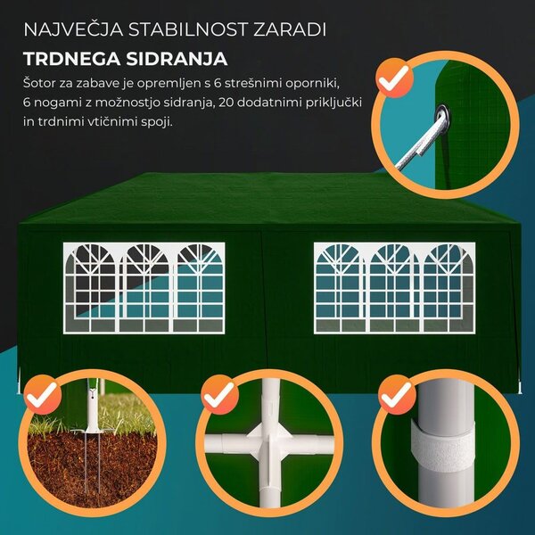 Paviljon za zabave NEAPOL, 3x6m, zelen Jurhan