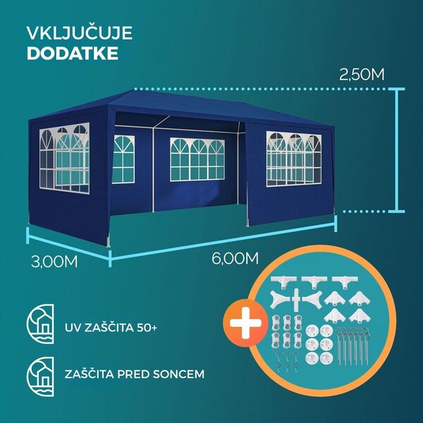 Paviljon za zabave NEAPOL, 3x6m, moder Jurhan