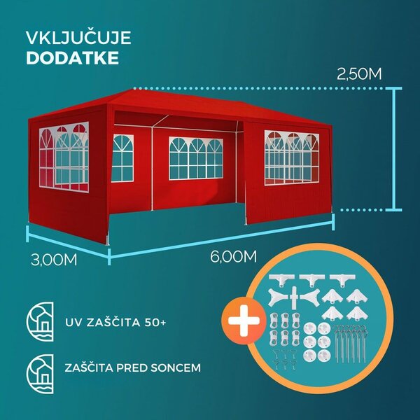 Paviljon za zabave NEAPOL, 3x6m, rdeč Jurhan