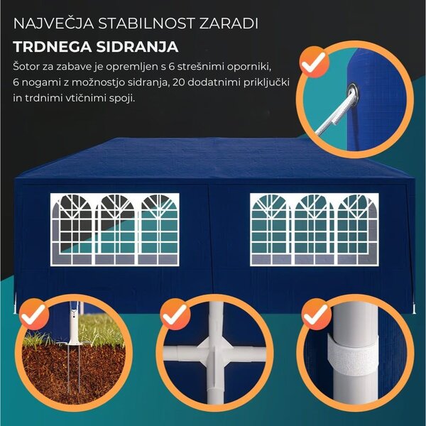 Paviljon za zabave NEAPOL, 3x6m, moder Jurhan