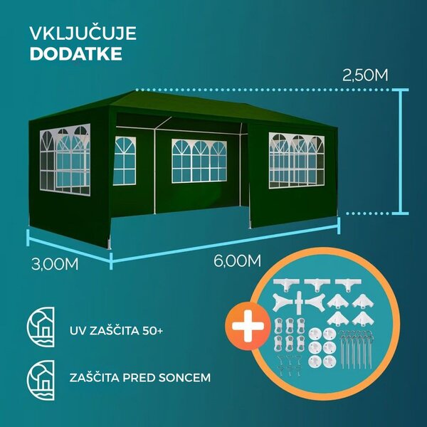 Paviljon za zabave NEAPOL, 3x6m, zelen Jurhan