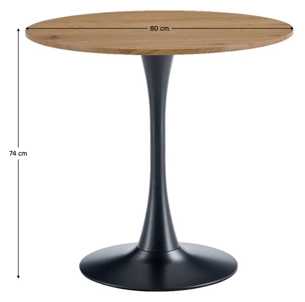 KONDELA Jedilna miza, hrast/črna, premer 80 cm, REVENTON NOVO