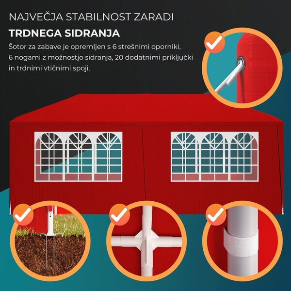 Paviljon za zabave NEAPOL, 3x6m, rdeč Jurhan