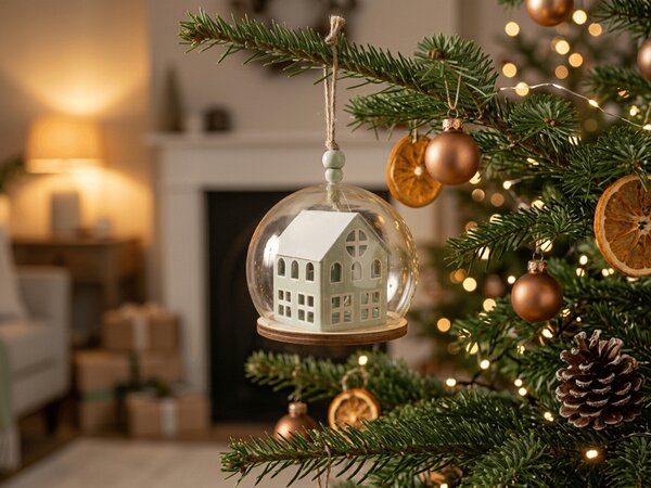 Božični okrasek TINNY HOUSE 8 cm, svetlo zelena