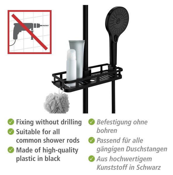 Mat črna plastična kopalniška polica z namestitvijo brez vrtanja Libertà – Wenko