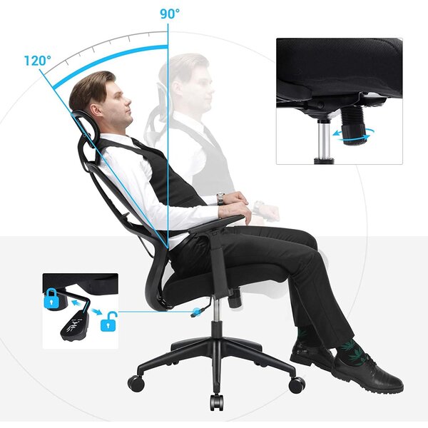 Pisarniški stol, ergonomski stol z ledveno oporo, črna | SONGMICS