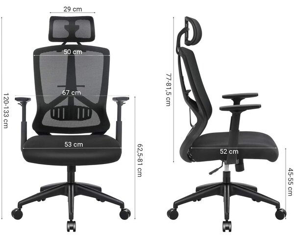 Pisarniški stol, ergonomski stol z ledveno oporo, črna | SONGMICS
