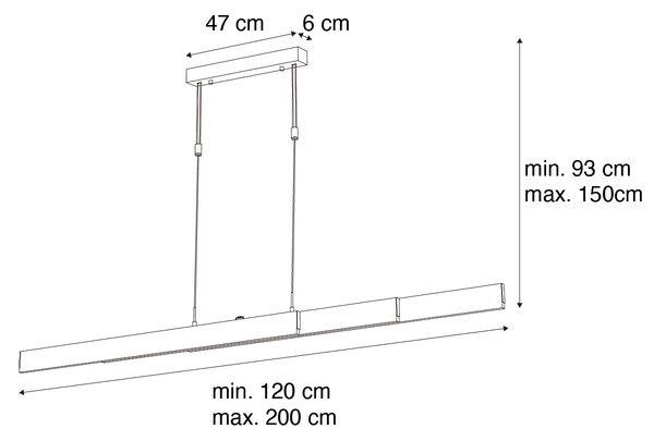 Nastavljiva črna viseča svetilka 150 cm, vključno z zatemnljivo LED - Lamba