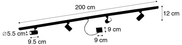 1-fazni tračni sistem črne barve s 4 reflektorji in kvadratnim napajalnikom I - Jeana
