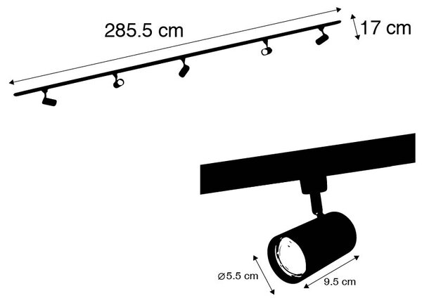 Sodoben 1-fazni sistem tirnic s 5 točkami temno bronaste - Jeana