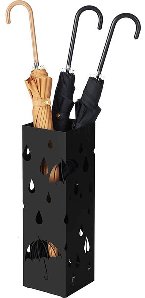 Kovinsko stojalo za dežnike, kvadratno stojalo za dežnike z odcejalnikom, 15,5 x 15,5 x 49 cm | SONGMICS