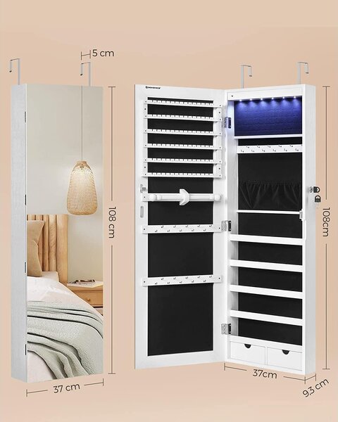 LED držalo za nakit lahko namestite na steno ali vrata 37 x 108 x 9,3 cm | SONGMICS