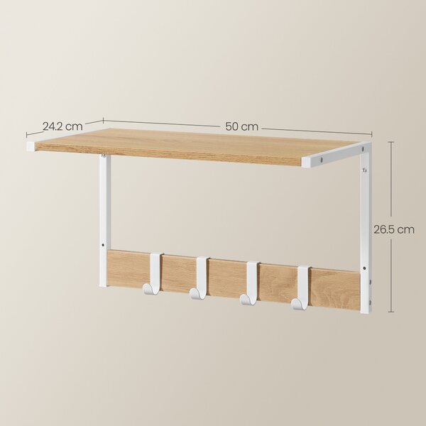 Set 2 stenskih polic, 50 x 24,2 x 26,5 cm, v barvi lesa in bele barve | VASAGLE