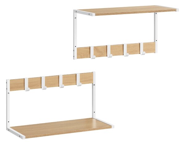 Set 2 stenskih polic, 50 x 24,2 x 26,5 cm, v barvi lesa in bele barve | VASAGLE