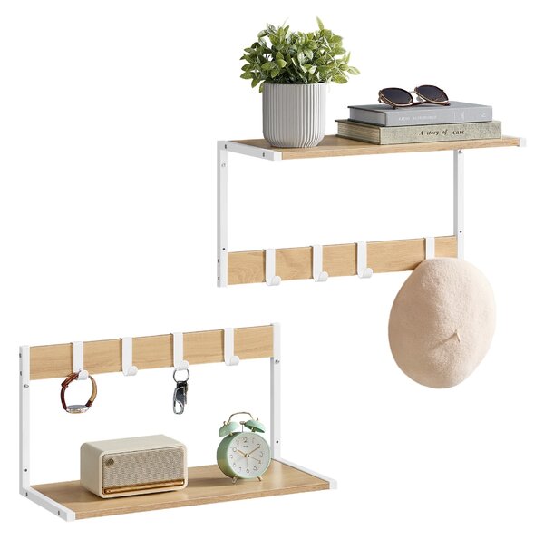 Set 2 stenskih polic, 50 x 24,2 x 26,5 cm, v barvi lesa in bele barve | VASAGLE